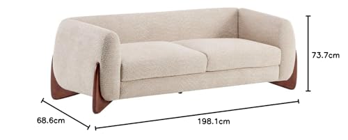 Image of Stylish Sofa Chesterfield Design with Stylish Wooden Legs Bouncy Teddy Fabric Sofa for Bedroom, Living Room, Dining Room & Hallway-(3 Seater Light Brown)