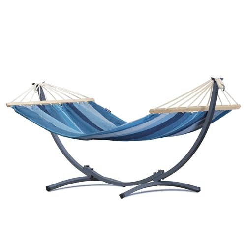 POTENZA Tuinhangmat met stalen rek, hangmat, 200 x 120 cm, draagvermogen 120 kg (Hammat met dwarsbalken, blauw)