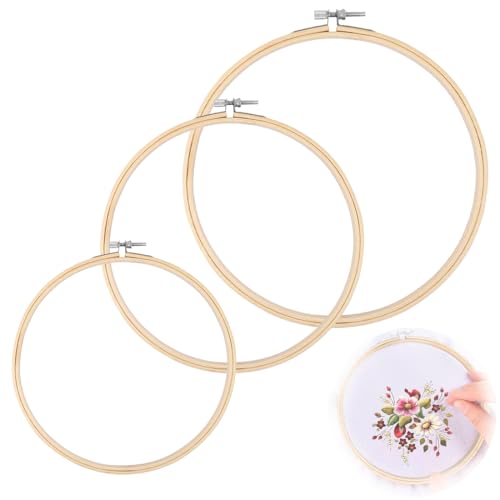 KIRZAX 3 Pcs Bastidores para Bordar, Aro de Bordado de Madera para Punto de Cruz,Bastidor Bordado Sin Rebabas,Marcos de Punto Ajustables, Redondo Bastidor de Bordar Para DIY Hecho a Mano (10/15/17cm)