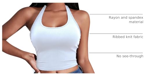 Image of Ekouaer Women Halter Top Backless Scroop Neck Slim Stretchy Ribbed Knit Camisole Crop Tops S-XXL