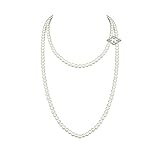 Long White Pearl Necklace Women: Cultured Layered Pearl Strand Nekclace Fashion Chain Jewelry with D