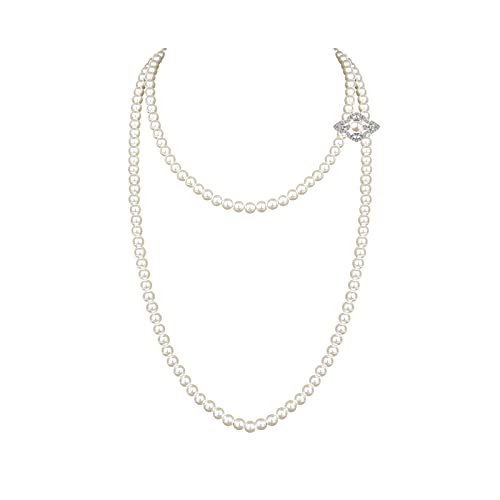 Long White Pearl Necklace Women: Cultured Layered Pearl Strand Nekclace Fashion Chain Jewelry With Dainty Silver Clasp For Wedding Party - Trendy Gift For Bride Graduated Girl Mom (White) #TOP3