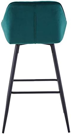AINPECCA Bar stools Set of 2 Green Velvet Fabric Upholstered Seat with Backrest & Armrest Black Metal Legs Counter Breakfast Chairs Kitchen