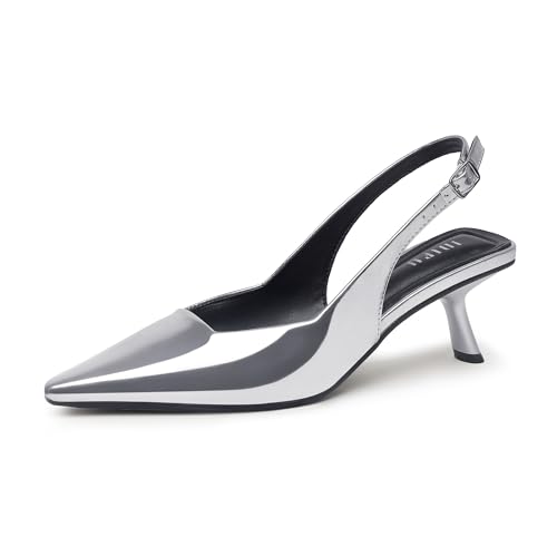 IDIFU IN2 Kitten Heels Closed Toe Slingback Pointed Toe Women's Pumps Dressy Dress Shoes for Women Low Comfortable Short Heels Wedding Prom Bridal Party Work Business Office Formal Pumps Shoes