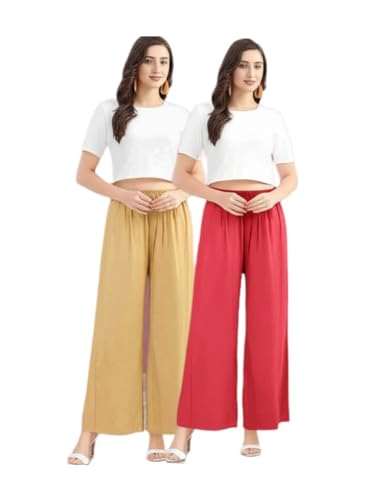 Image of Set of 2 Soft Reyon Cotton Regular Palazzo for Womens and Girls Combo Pack