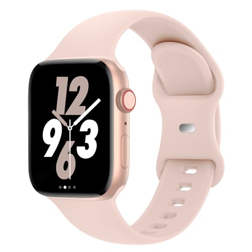 Image of Sport Band Compatible with Apple Watch 38mm 40mm 41mm 42mm 44mm 45mm 46mm 49mm, Replacement Soft Silicone Strap Wristbands for iWatch Series 11 /10 /9 /8 /7 /6 /5 /4 /3 /2 /1 Ultra SE Women Men, Pink Sand