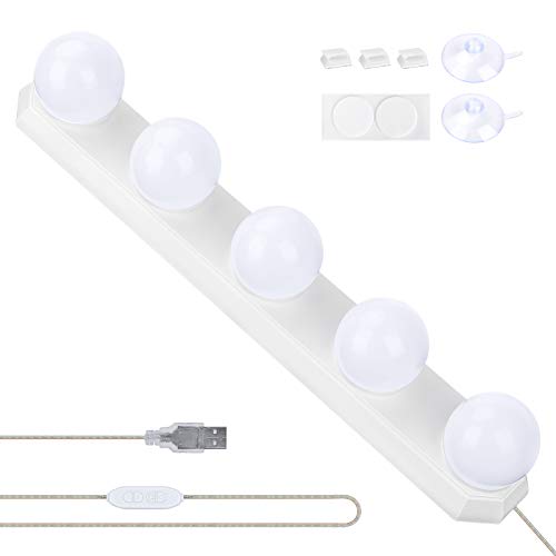 Achort Luces para Espejo de Maquillaje, LED Lámpara de Espejo Cosmético de Tocador con Estilo Hollywood 5 Piezas Bombillas Regulable con USB Puerto, 10 Niveles de Brillo y 3 Modos de Color