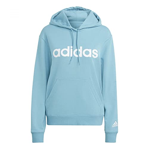 adidas Damen W Lin Ft Hd Sweatshirt, Blau/Weiß, L
