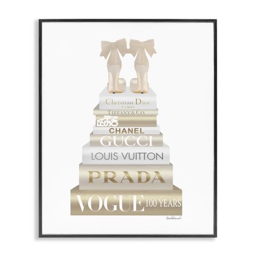 Image of Cream Bow Heels Glam Bookstack, 16 x 20 Inch Framed Giclee Print