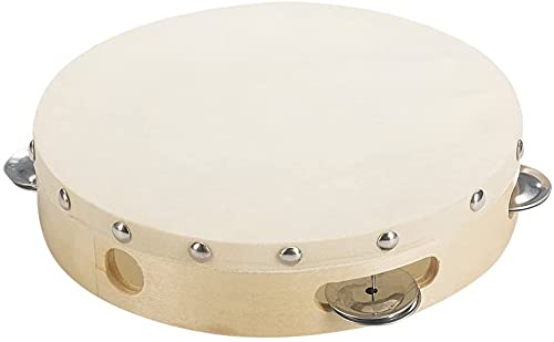 Tamburello In Legno Con Pelliccia Naturale E Campanelli | 16cm | Per Danza Folcloristica E Musica - Foto 5