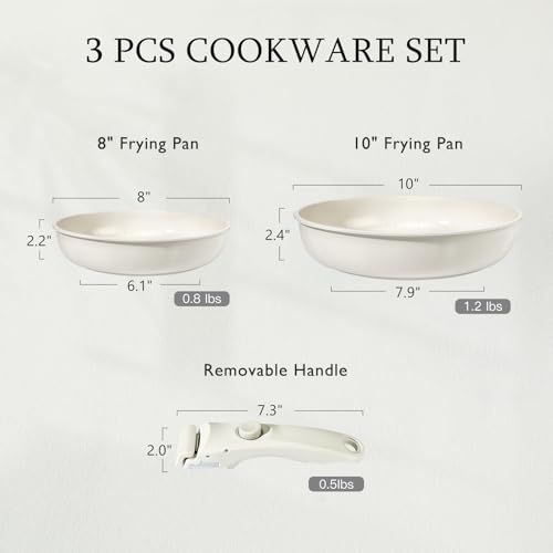 Image of GiPP Non Stick Frying Pans Set Removable Handle, Oven Safe Nonstick Fry Pan Skillets with Detachable Handle, Granite Coating Healthy Cooking Compatible with All Stovetops, PFOA Free, RV Cookware set