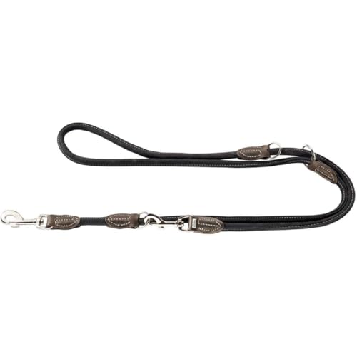 HUNTER Round and Soft Hunting Verstellbare Führleine für Hunde, rund, Leder, weich, robust, 1,0 x 200 cm, schwarz
