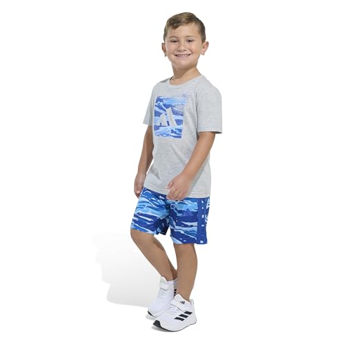 Image of adidas Boys' Short Sleeve Cotton Heather Tee Shirt and Aop Camo Short Set