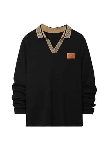 SweatyRocks Boy's Long Sleeve T Shirts Collared Drop Shoulder Letter Patched Casual Golf Shirts