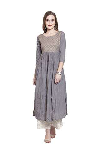 Kurta-Set für Damen, Kurti mit Palazzo-Hose, Hosen-Set für Damen, indische Party-Kleidung, Grau & Creme, Large Cover