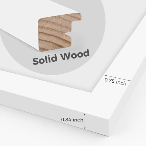 Golden State Art, 11x14 Picture Frame White - Solid Wood Picture Frame with Real Glass - Display Photos 8x10 with Mat or 11x14 Without Mat - Wall Mounting, 1 Pack