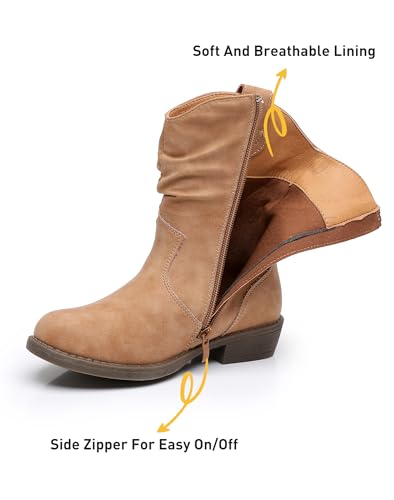 Apakowa Girls Cowgirl Boots Girls Western Slouch Mid-Calf Boots with Side Zipper Soft Faux Suede Fashion Dress Boots for Little & Big Kids4