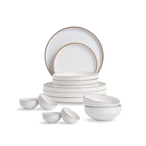 Image of Shay Modern Ceramic Dinner Set, 14 Pcs, White | Crockery Set for Gifting & Dining| Premium Ceramic Dinner Set | Matte Finish (Japandi Dinner Set - White, 14 Piece)