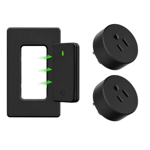 Image of Greencycle Remote Control Outlet with 2 Plugs,Black Wireless Light Switch
