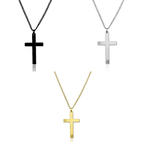 3 Pièces Collier pendentif croix mode homme femme Collier Homme avec Pendentif Croix - Chaîne pour Homme en Acier Inoxydable - Chaîne à Maillons Artisanale - Cadeau d'Anniversaire pour Lui Cover