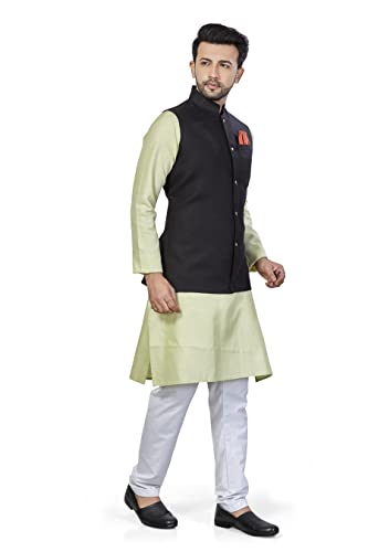 Image of BE ACTIVE Linen Blend Solid Pattern Trendy Comfortable Stylish Full Sleeve Kurta Pajama Set with Jacket Nehru Style Koti for Men's Ethnic Wear