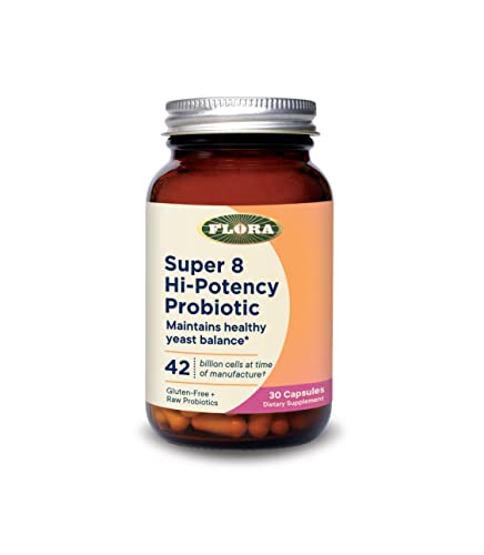 Flora Super 8 Hi Potency Probiotics 30 Count - Healthy Yeast Balance & Digestive Health - for Men & Women - 42 Billion CFU, Raw, Gluten Free - Up to 1 Month Supply