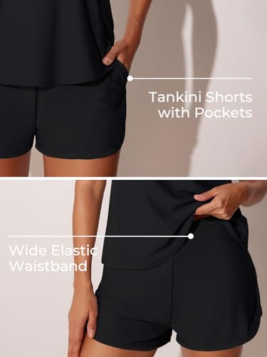 Image of Summer Mae Blouson Tankini Swimsuits for Women Tummy Control Bathing Suits | swim shorts with pockets,modest top with removable padded,2-piece 2026 for beach,pool,cruise