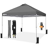 CROWN SHADES Adjustable Height on The Fly, 10x10 Pop Up Canopy - Beach Tent with One Push Setup - Easy Outdoor Sun Shade for Events, Parties, Camping - Outside Shade with STO-N-Go Bag, Grey