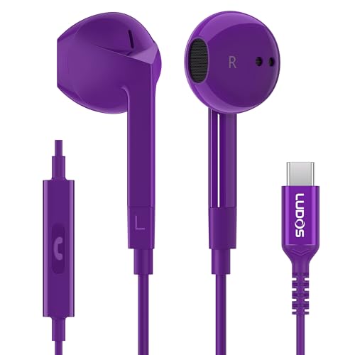 LUDOS FEROX Cuffie USB C, Garanzia 5 Anni, Auricolari USB C In-Ear per iPhone 16 15 Pro Max Plus iPad, Cuffie Type C con Microfono per Samsung Galaxy S24 S23 Ultra S22 S21 FE S20 3 4 A53 A54 - Viola