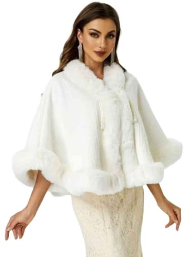 Luxury Faux Fur Shawl for Women Winter Fur Coat Wedding Party Fur Stole Wraps Cape for Evening Dresses