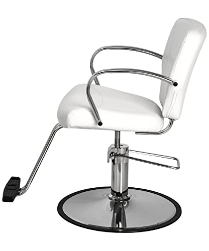 Buy-Rite Arctic Styling Chair For Salons & Spas, Sleek European Modern Design, Chrome Armrests, T-Shaped Footrest, Heavy Duty Chrome Steel Frame, Sy-6262White #TOP2