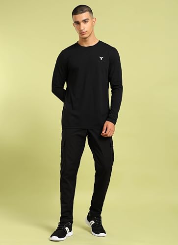Image of TECHNOSPORT Men's Regular Fit Mid Rise Polyester Solid Cargos for Activewear, Regular Use and Quick Dry