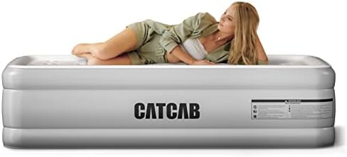 CATCAB Air Mattress Twin with Built-in Pump 18" Twin Size Inflatable Bed Perfect for Indoor and Outdoor Use, and Conveniently Foldable for Storage