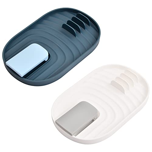 2 Pièces Support Couvercle Casserole, Repose Cuillère Cuisine Support de Couvercle Pliable Étagère à Ustensiles de Cuisine pour Couvercles de Casseroles Spatules Cuillères (Bleu et Blanc)
