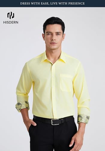 Image of HISDERN Mens Business Dress Shirts Long Sleeve Casual Button Down Shirt Formal Inner Collar Contrast Shirt for Men Wedding
