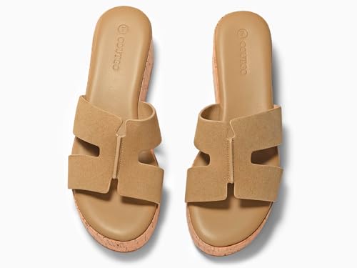 Image of Coutgo Women's Platform Wedge Sandals Open Toe Slip On Slides Cork Heeled Cutout Comfortable Summer Shoes