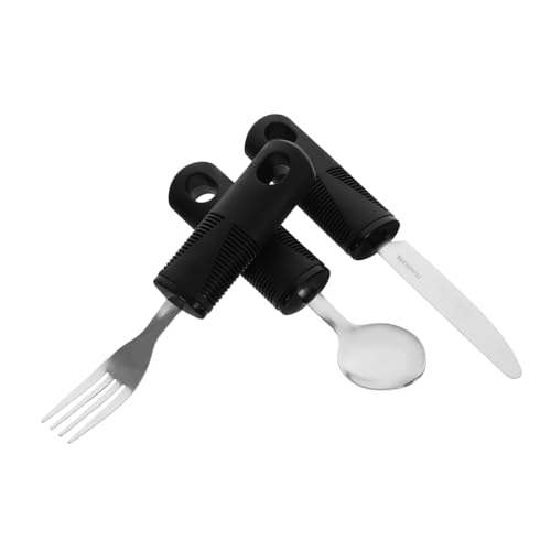 Garneck Travel Silverware Set Portable Utensils for Elderly Disabled Patients Stainless Steel Rubber Plastic Tremble-proof Cutlery for Home Outdoors