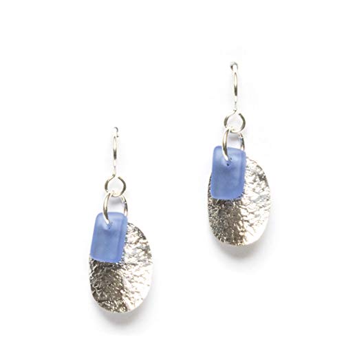 Sea Glass Tiddlywink Earrings (Cornflower) - Sterling Drop Earrin...