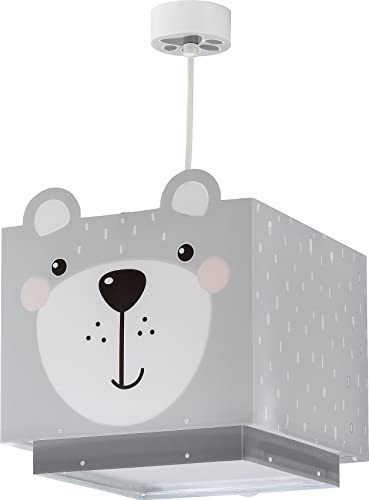 Dalber Lampe kinderzimmer, kinderlampe Pendelleuchte Hängelampe, Deckenleuchte Kinder, Deckenlampe kinderzimmer Little Teddy Bär Tiere Grau, 64572, E27