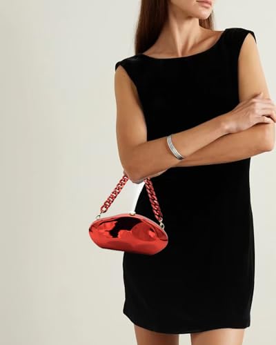 Image of Acrylic Silver Evening Clutch Purse for Women, Wedding Guest Clutch Metal Chain Shoulder Crossbody Bag