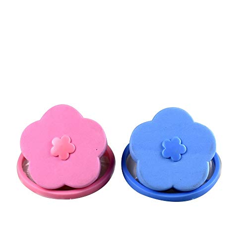 Washing Machine Floating Lint 2 Pcs, Reusable Flower-Type Washing Machine Filter Mesh Bag Hair Filter Net Pouch (Blue + Pink)