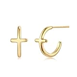 LOYATA Cross Earrings Gold Open C Shape Hoop Sleeper 14K Gold Plated Dainty Small Simple Hypoallergenic Jewelry Gift for Women