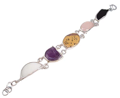 Bracelet en argent 925 de prestige orné de véritables pierres naturelles