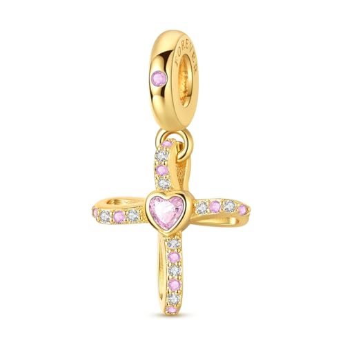 Cross Charms For Bracelets Sterling Silver Butterfly Charms For Pandora Bracelets Dangle Pendants & Bead Charm For DIY Jewelry - Gold Cross Charm