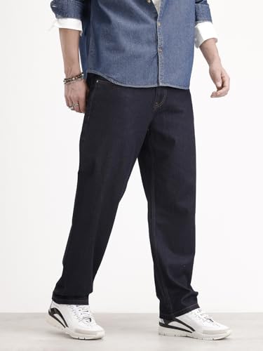 Image of WROGN Men's Pure Cotton Jeans | Solid | Loose Fit