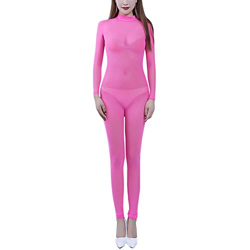 IWEMEK Sexy Women Sheer Mesh Bodysuit Transparent Long Sleeve Backless Catsuit Stretch Jumpsuit Lingerie Nightwear Pink IWEMEK Sexy Women Sheer Mesh Bodysuit Transparent Long Sleeve Backless Catsuit Stretch Jumpsuit Lingerie Nightwear Pink