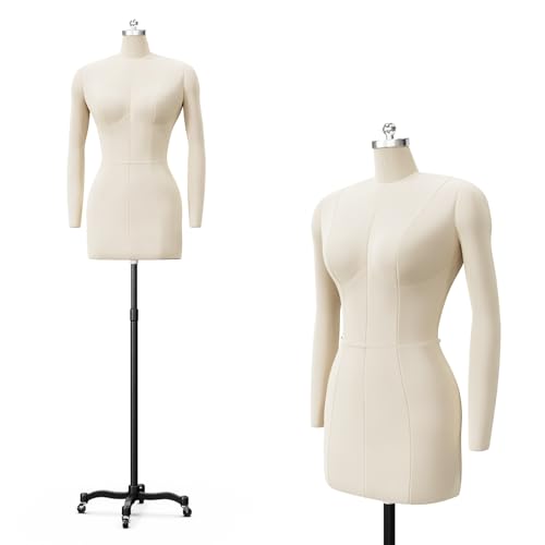 Bonnlo Female Sewing Mannequin, Size 14 Dress Form for Display and Tailor Design, Height Adjustable Torso with Stable Metal Base (Without arms, 14)