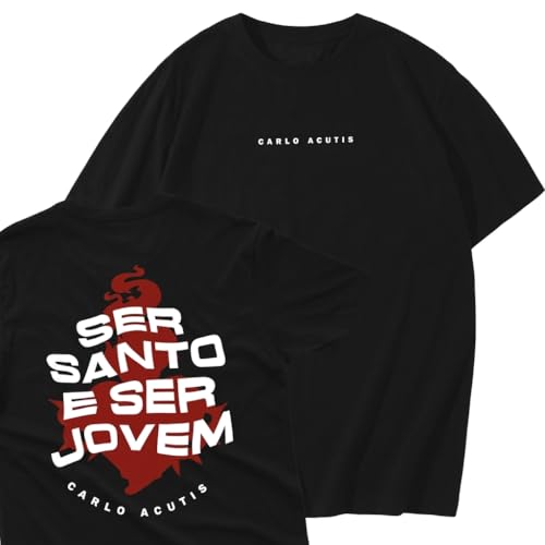 Camiseta Masculina Preta Ser Santo e Ser Jovem - Blusa Fé Cristã Estampa Minimalista - 100% Algodão, Confortável e Resistente (BR, Alfa, G, Regular)