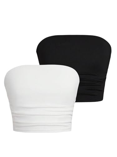 Floerns Girl's 2 Piece Basic Strapless Tube Top Kids Sleeveless Ruched Bandeau