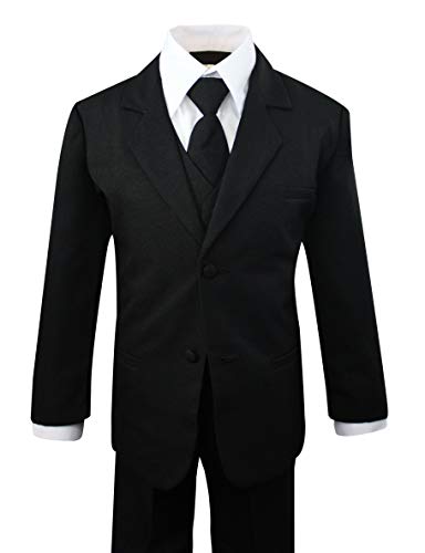 Luca Gabriel Toddler Boys' 5 Piece Classic Fit No Tail Formal Black Dress Suit Set With Tie And Vest - Size 7 #TOP1